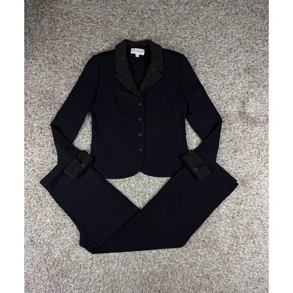 St. John Pants - St. John Evening Beaded Santana Knit Pants Suit Set Black Women's Size 6 USA